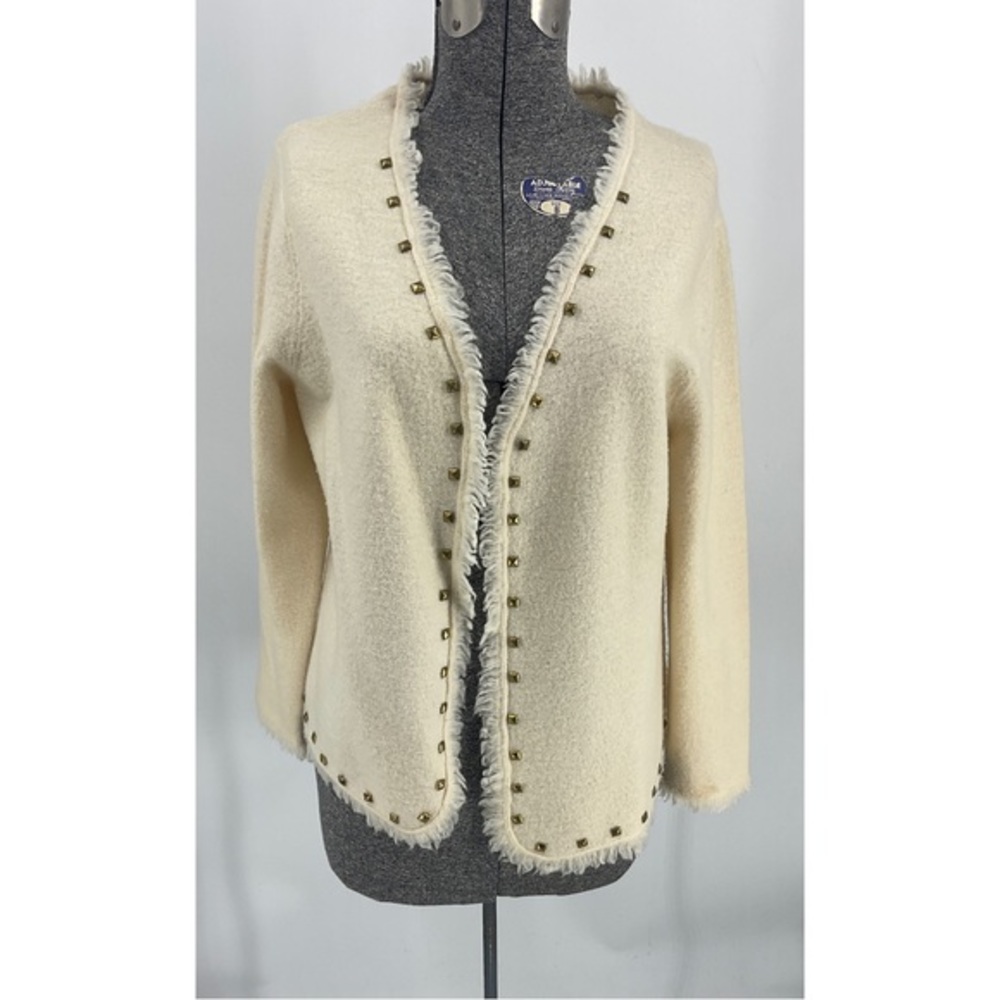 Tara Ryan, 100% wool open front fringe, Cardigan, L